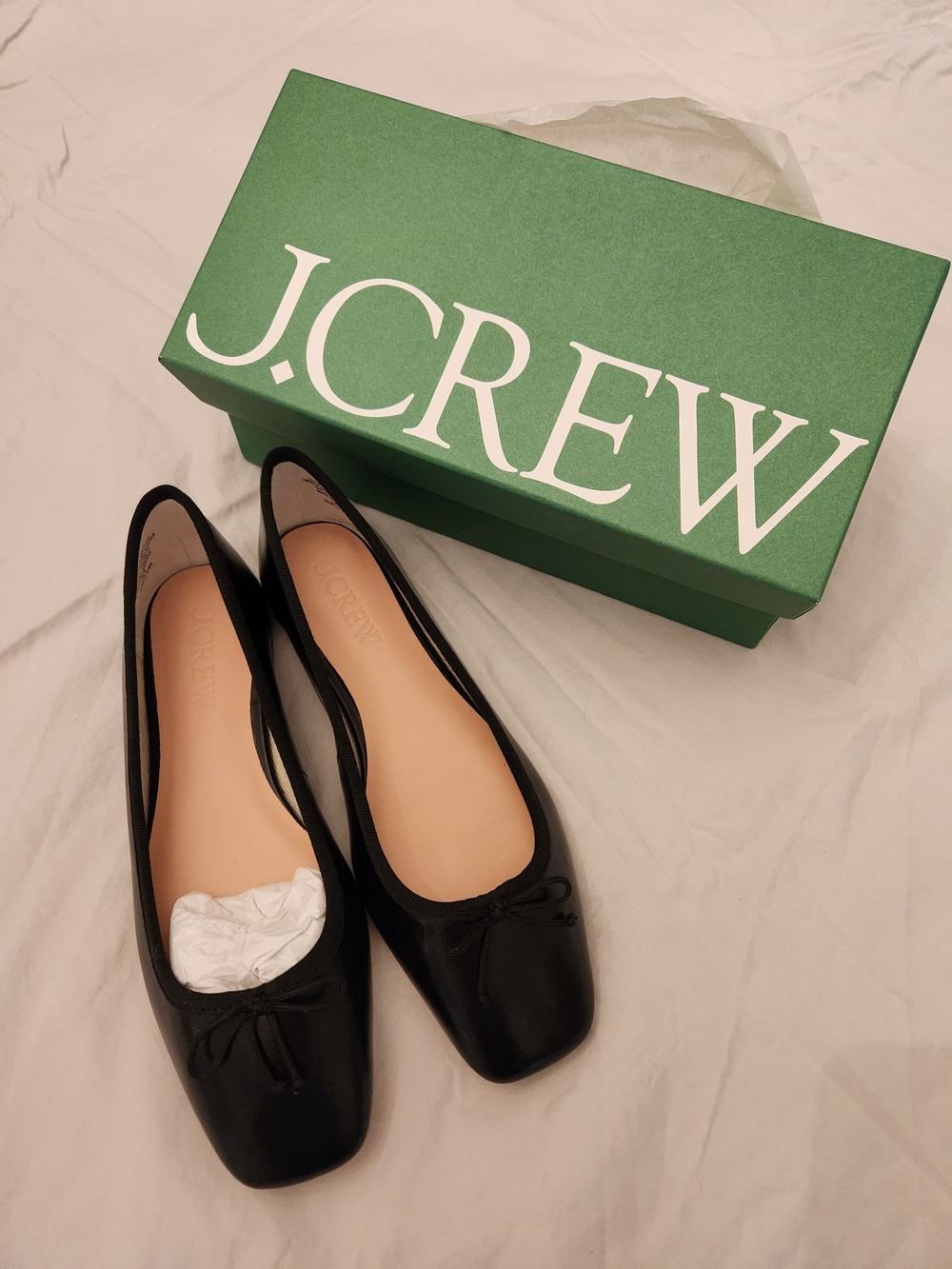 J. Crew Black Leather Square-Toe Ballet Flats